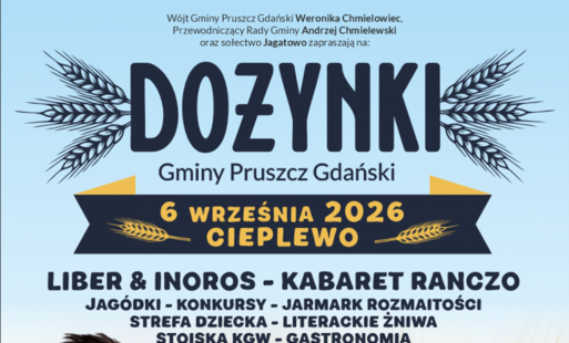 Baner Dożynki Gminy Pruszcz Gdański 2026 już 6 września w Cieplewie!