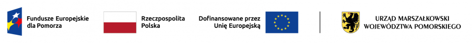 FUNDUSZE EUROPERJSKIE DLA POMORZA, DOFIANSOWANE PRZEZ UE, URZĄD MARSZAŁKOWSKI WOJEW&Oacute;DZTWA POMORSKIEGO - LOGOTYPY